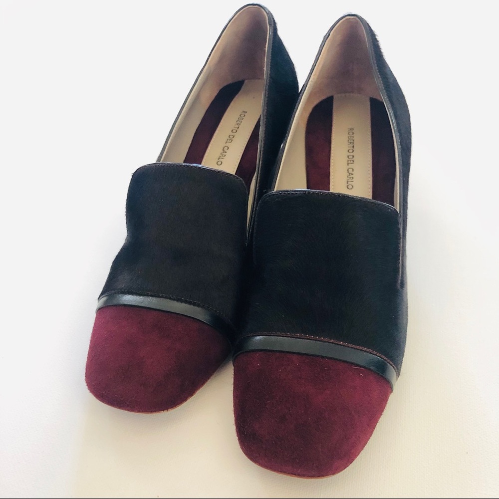 Roberto Del Carlo Maroon/BLK Loafers heels Size 7